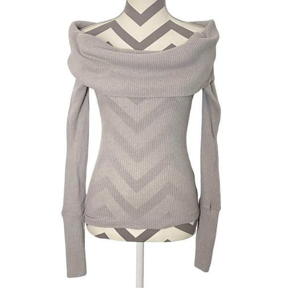 Free People Snow Bunny Off The Shoulder Top Womens XS Gray Ribbed We The Free FP - Picture 2 of 7